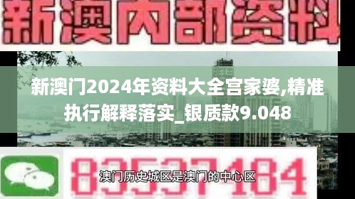 新澳门2024年资料大全宫家婆,精准执行解释落实_银质款9.048