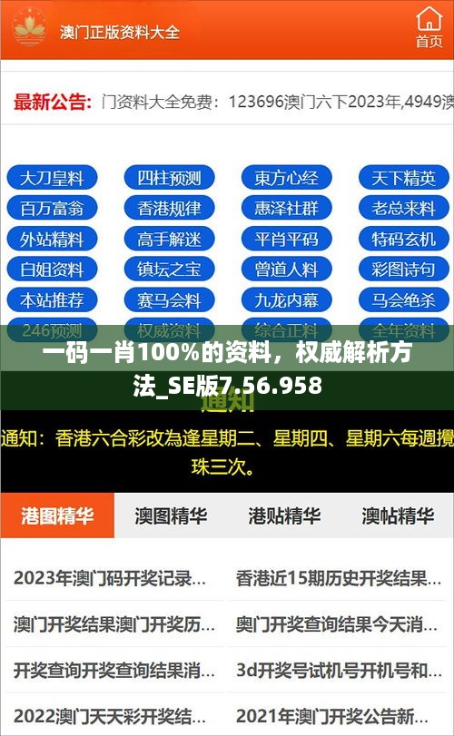 一码一肖100%的资料，权威解析方法_SE版7.56.958