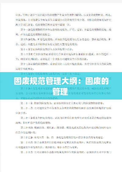 固废规范管理大纲：固废的管理 