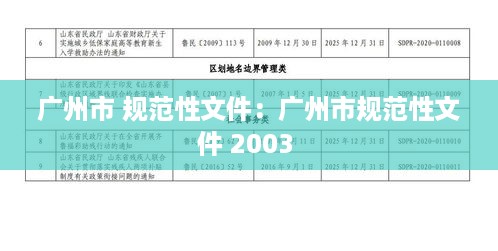 广州市 规范性文件：广州市规范性文件 2003 
