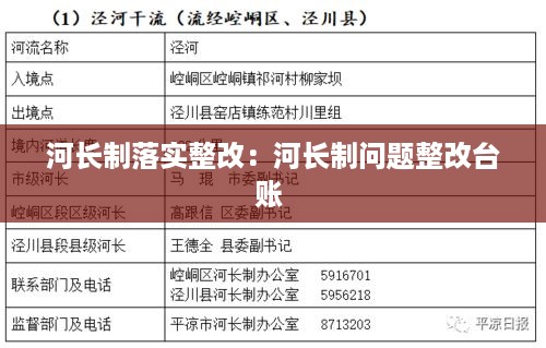 河长制落实整改：河长制问题整改台账 