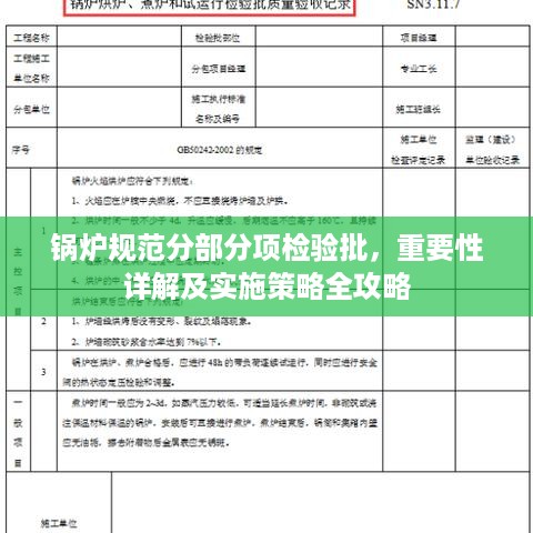 锅炉规范分部分项检验批，重要性详解及实施策略全攻略