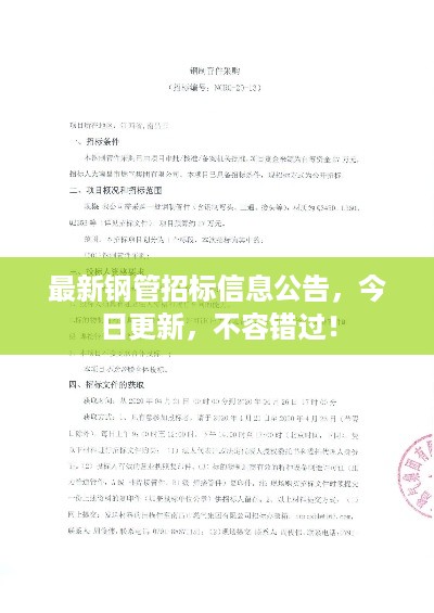 最新钢管招标信息公告，今日更新，不容错过！