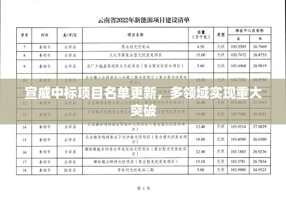 宣威中标项目名单更新，多领域实现重大突破