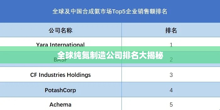 全球纯氮制造公司排名大揭秘