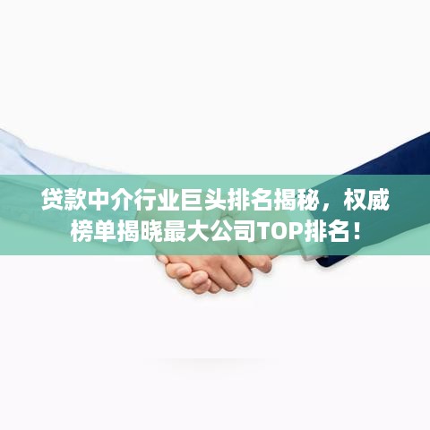 贷款中介行业巨头排名揭秘，权威榜单揭晓最大公司TOP排名！