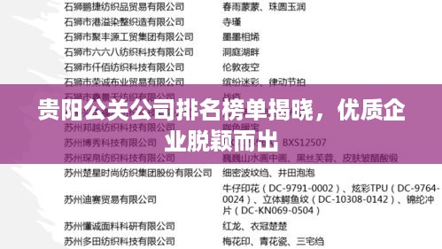 贵阳公关公司排名榜单揭晓，优质企业脱颖而出