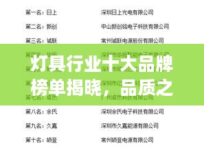 灯具行业十大品牌榜单揭晓，品质之选，排名前十的品牌推荐！