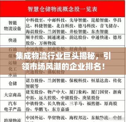 集成物流行业巨头揭秘，引领市场风潮的企业排名！