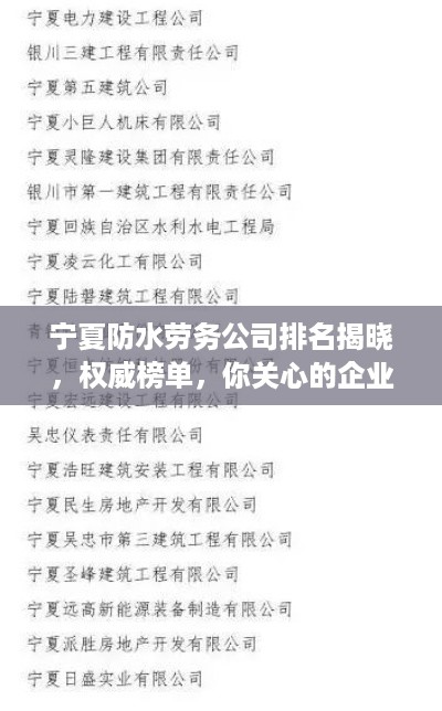 宁夏防水劳务公司排名揭晓，权威榜单，你关心的企业上榜了吗？