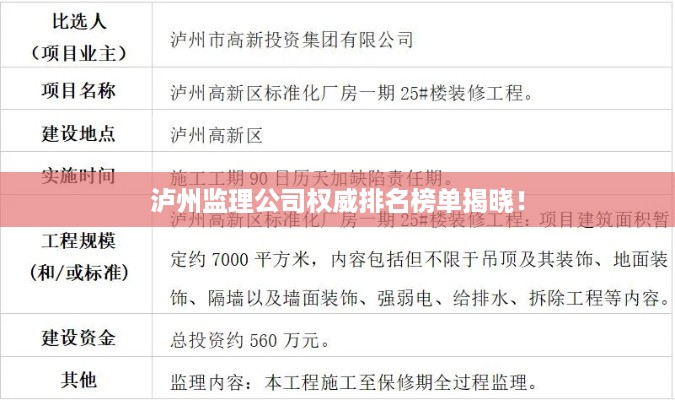 泸州监理公司权威排名榜单揭晓！